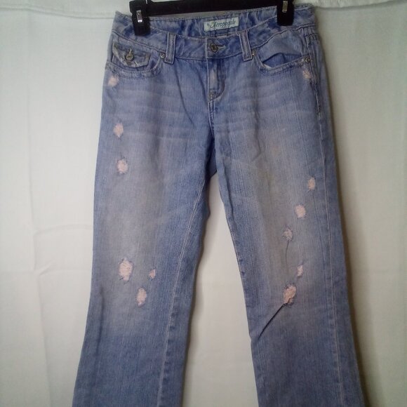 Aeropostale Jeans Juniors 1 2 Cropped Distressed Light Wash Blue - Picture 1 of 15